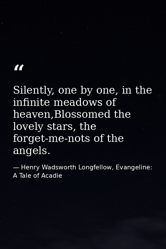Silently, one by one, in the infinite meadows of heaven,Blossomed the lovely stars, the forget-me-nots of the angels. — Henry Wadsworth Longfellow, Evangeline: A Tale of Acadie