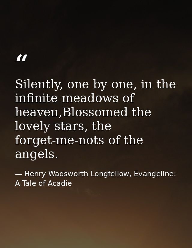 Silently, one by one, in the infinite meadows of heaven,Blossomed the lovely stars, the forget-me-nots of the angels. — Henry Wadsworth Longfellow, Evangeline: A Tale of Acadie