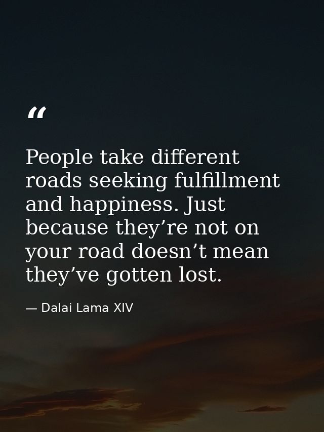 People take different roads seeking fulfillment and happiness. Just because they’re not on your road doesn’t mean they’v — Dalai Lama XIV
