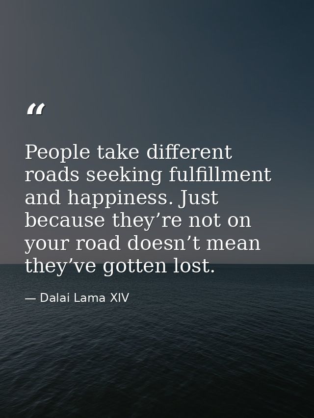 People take different roads seeking fulfillment and happiness. Just because they’re not on your road doesn’t mean they’v — Dalai Lama XIV