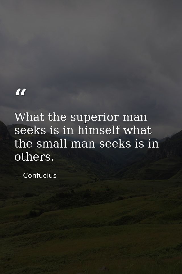 What the superior man seeks is in himself what the small man seeks is in others. — Confucius