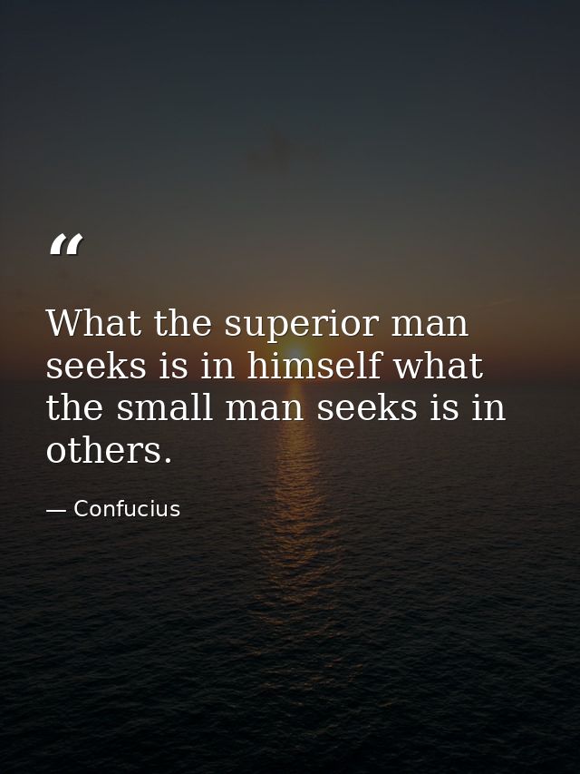 What the superior man seeks is in himself what the small man seeks is in others. — Confucius