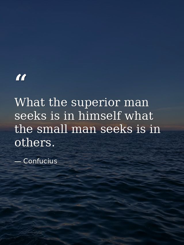 What the superior man seeks is in himself what the small man seeks is in others. — Confucius