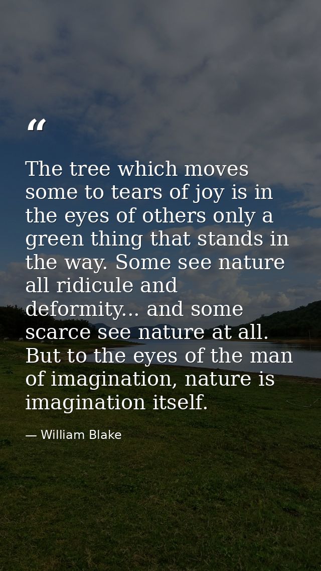 The tree which moves some to tears of joy is in the eyes of others only a green thing that stands in the way. Some see n — William Blake