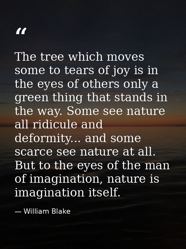 The tree which moves some to tears of joy is in the eyes of others only a green thing that stands in the way. Some see n — William Blake