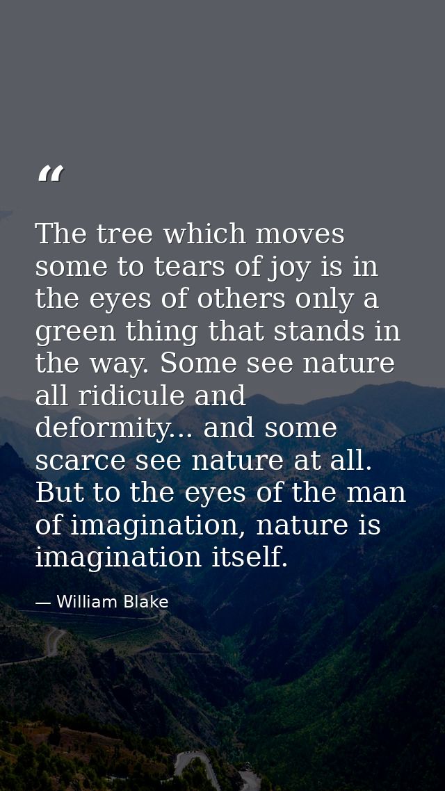 The tree which moves some to tears of joy is in the eyes of others only a green thing that stands in the way. Some see n — William Blake