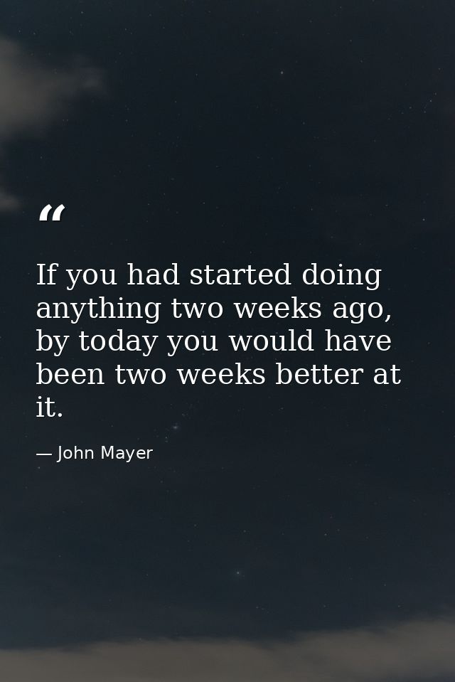 If you had started doing anything two weeks ago, by today you would have been two weeks better at it. — John Mayer