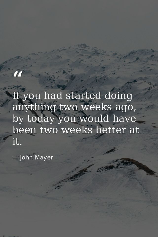 If you had started doing anything two weeks ago, by today you would have been two weeks better at it. — John Mayer