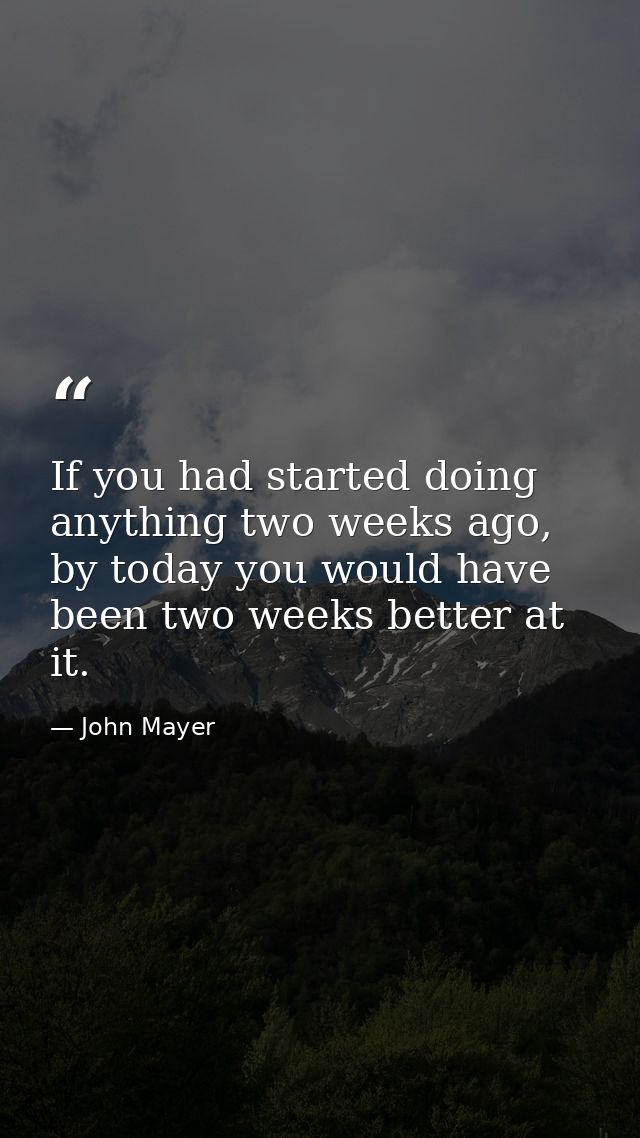 If you had started doing anything two weeks ago, by today you would have been two weeks better at it. — John Mayer
