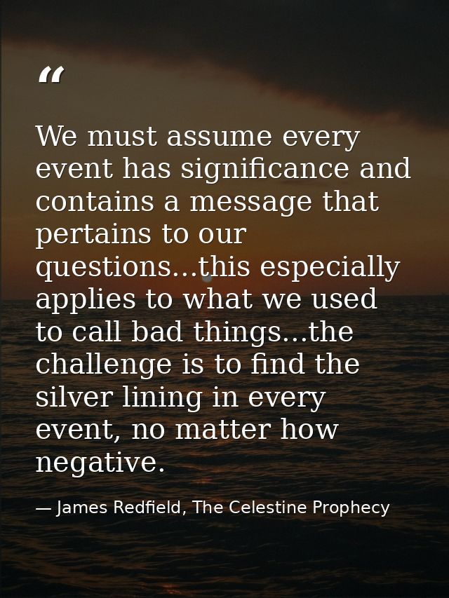 We must assume every event has significance and contains a message that pertains to our questions...this especially appl — James Redfield, The Celestine Prophecy