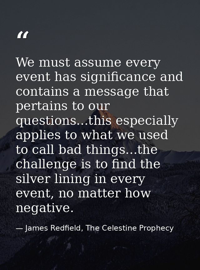 We must assume every event has significance and contains a message that pertains to our questions...this especially appl — James Redfield, The Celestine Prophecy