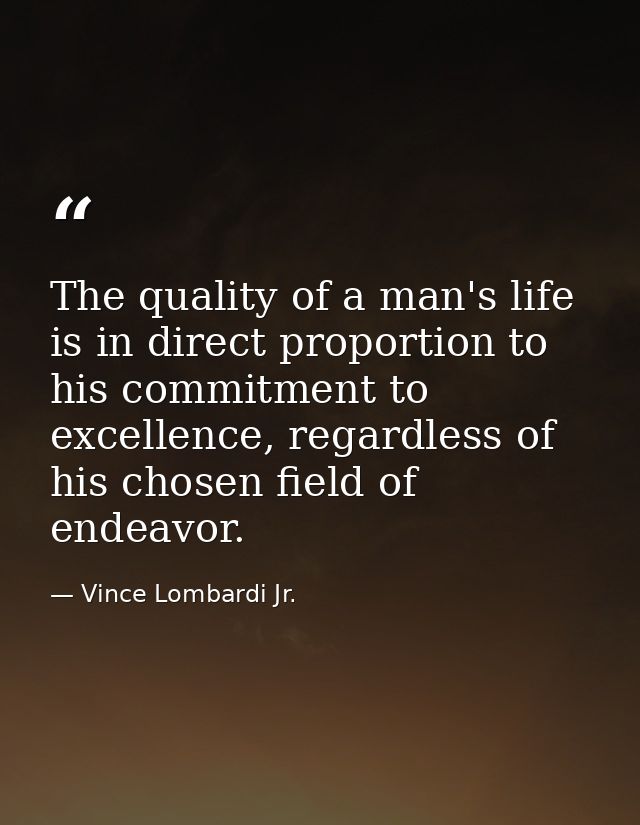 The quality of a man's life is in direct proportion to his commitment to excellence, regardless of his chosen field of e — Vince Lombardi Jr.