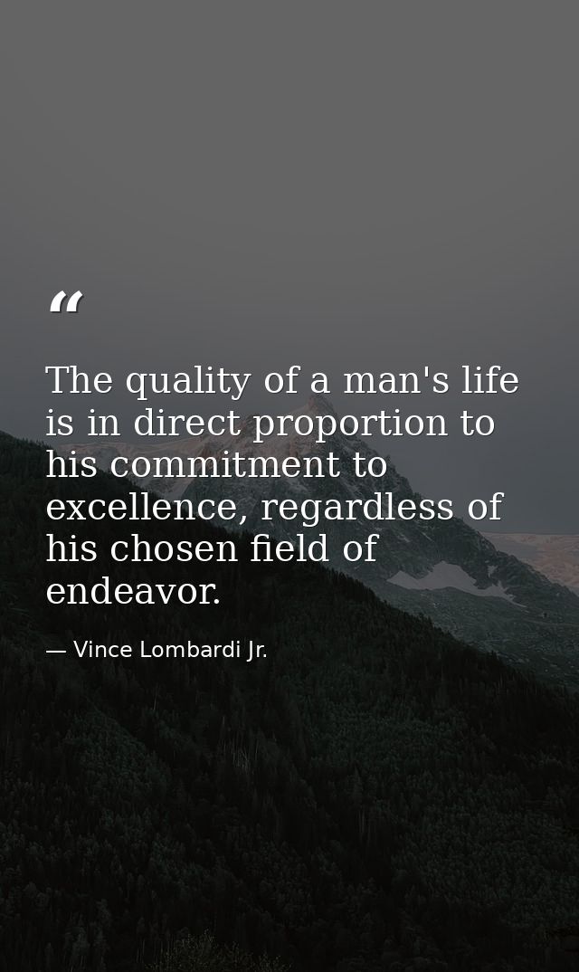 The quality of a man's life is in direct proportion to his commitment to excellence, regardless of his chosen field of e — Vince Lombardi Jr.