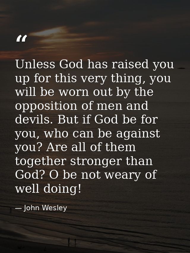 Unless God has raised you up for this very thing, you will be worn out by the opposition of men and devils. But if God b — John Wesley