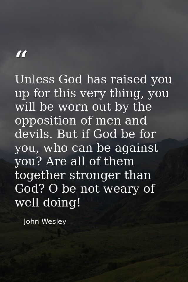 Unless God has raised you up for this very thing, you will be worn out by the opposition of men and devils. But if God b — John Wesley