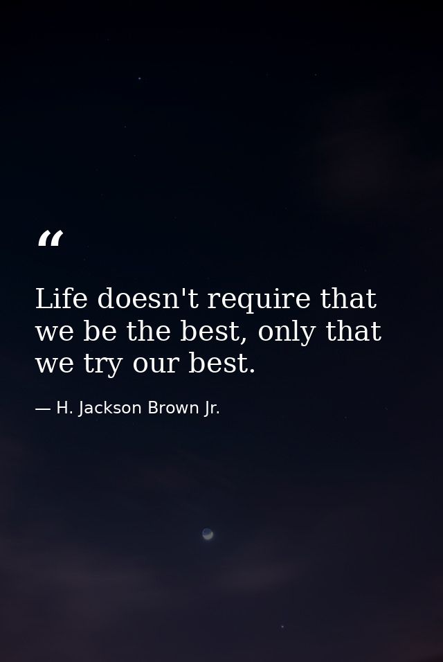 Life doesn't require that we be the best, only that we try our best. — H. Jackson Brown Jr.