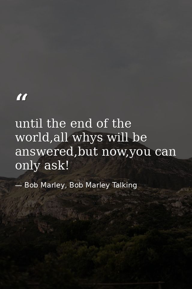until the end of the world,all whys will be answered,but now,you can only ask! — Bob Marley, Bob Marley Talking