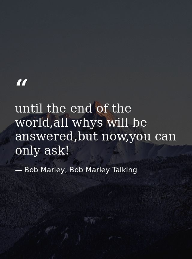 until the end of the world,all whys will be answered,but now,you can only ask! — Bob Marley, Bob Marley Talking