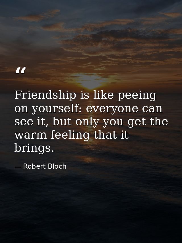 Friendship is like peeing on yourself: everyone can see it, but only you get the warm feeling that it brings. — Robert Bloch