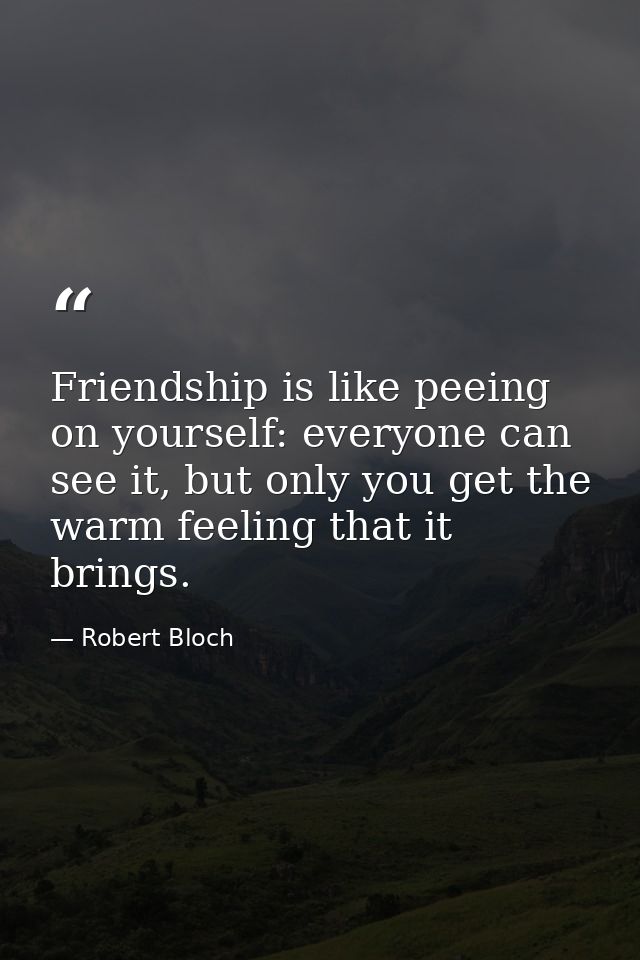 Friendship is like peeing on yourself: everyone can see it, but only you get the warm feeling that it brings. — Robert Bloch