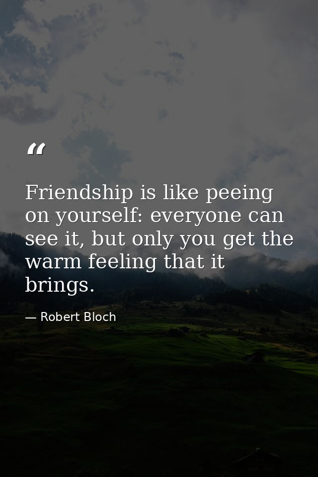 Friendship is like peeing on yourself: everyone can see it, but only you get the warm feeling that it brings. — Robert Bloch