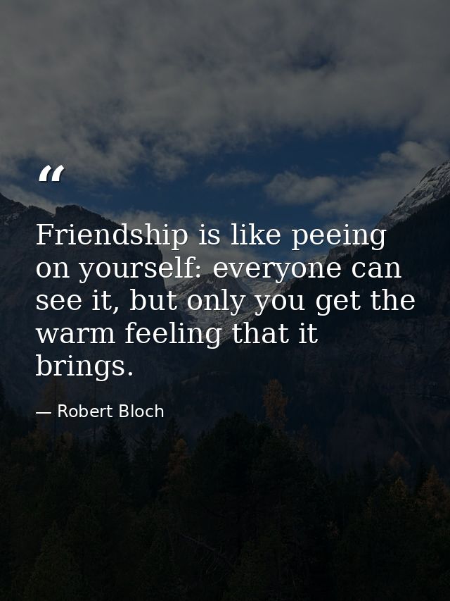 Friendship is like peeing on yourself: everyone can see it, but only you get the warm feeling that it brings. — Robert Bloch