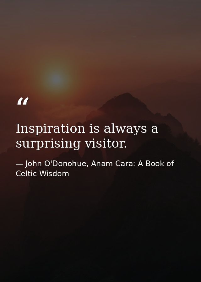 Inspiration is always a surprising visitor. — John O'Donohue, Anam Cara: A Book of Celtic Wisdom