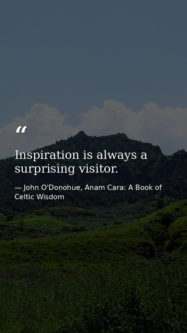 Inspiration is always a surprising visitor. — John O'Donohue, Anam Cara: A Book of Celtic Wisdom