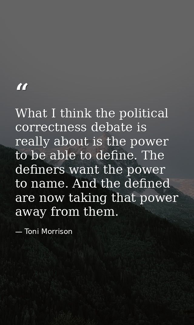 What I think the political correctness debate is really about is the power to be able to define. The definers want the p — Toni Morrison