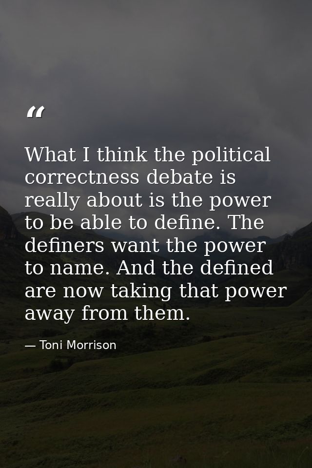 What I think the political correctness debate is really about is the power to be able to define. The definers want the p — Toni Morrison