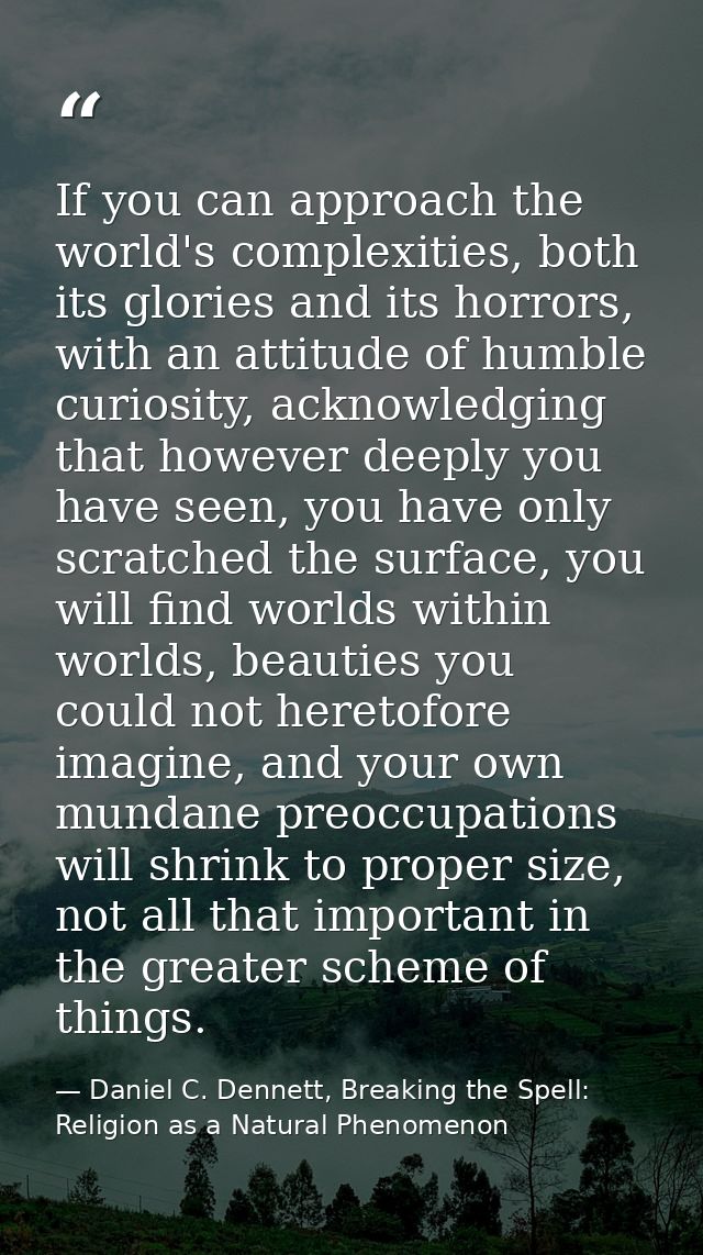 If you can approach the world's complexities, both its glories and its horrors, with an attitude of humble curiosity, ac — Daniel C. Dennett, Breaking the Spell: Religion as a Natural Phenomenon