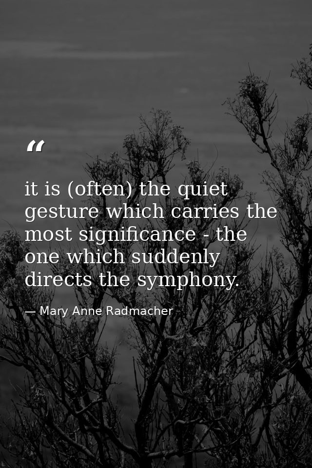 it is (often) the quiet gesture which carries the most significance - the one which suddenly directs the symphony. — Mary Anne Radmacher