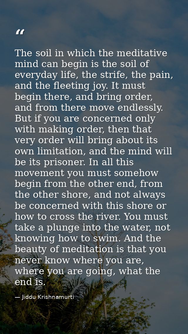 The soil in which the meditative mind can begin is the soil of everyday life, the strife, the pain, and the fleeting joy — Jiddu Krishnamurti