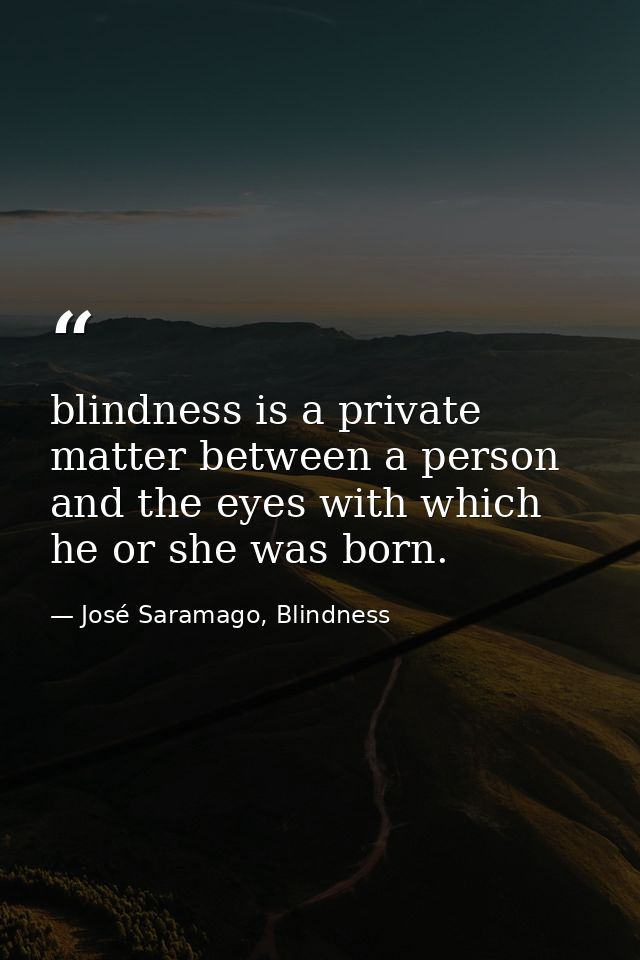 blindness is a private matter between a person and the eyes with which he or she was born. — José Saramago, Blindness