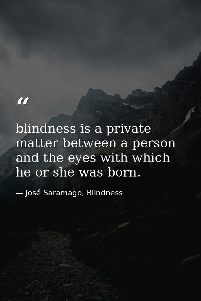 blindness is a private matter between a person and the eyes with which he or she was born. — José Saramago, Blindness