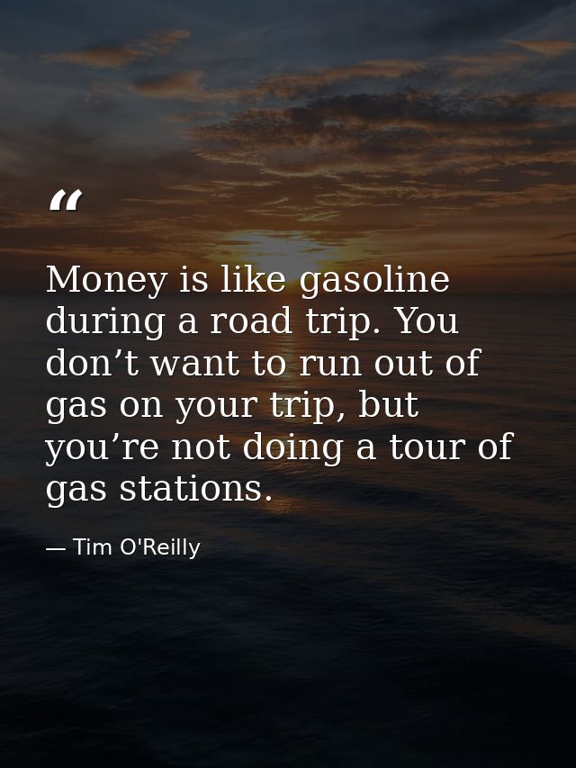Money is like gasoline during a road trip. You don’t want to run out of gas on your trip, but you’re not doing a tour of — Tim O'Reilly