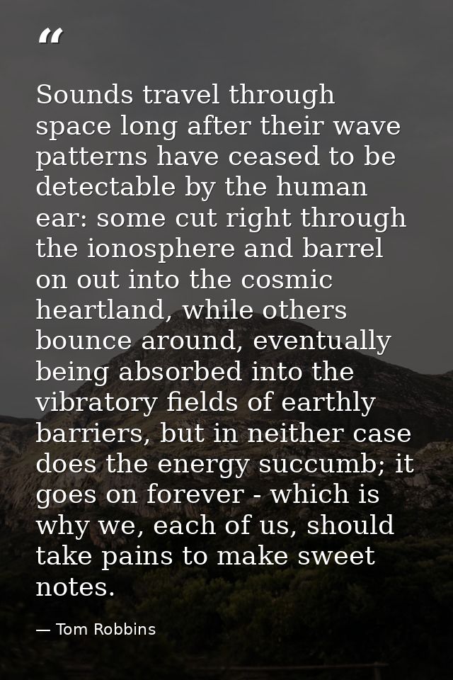 Sounds travel through space long after their wave patterns have ceased to be detectable by the human ear: some cut right — Tom Robbins
