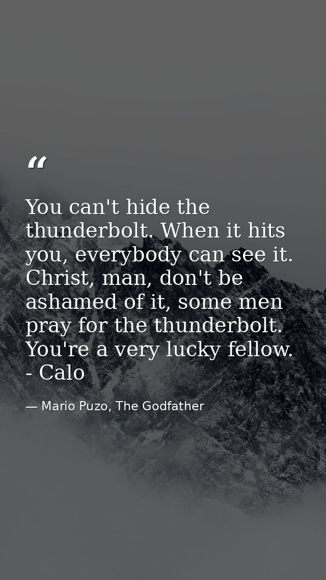 You can't hide the thunderbolt. When it hits you, everybody can see it. Christ, man, don't be ashamed of it, some men pr — Mario Puzo, The Godfather