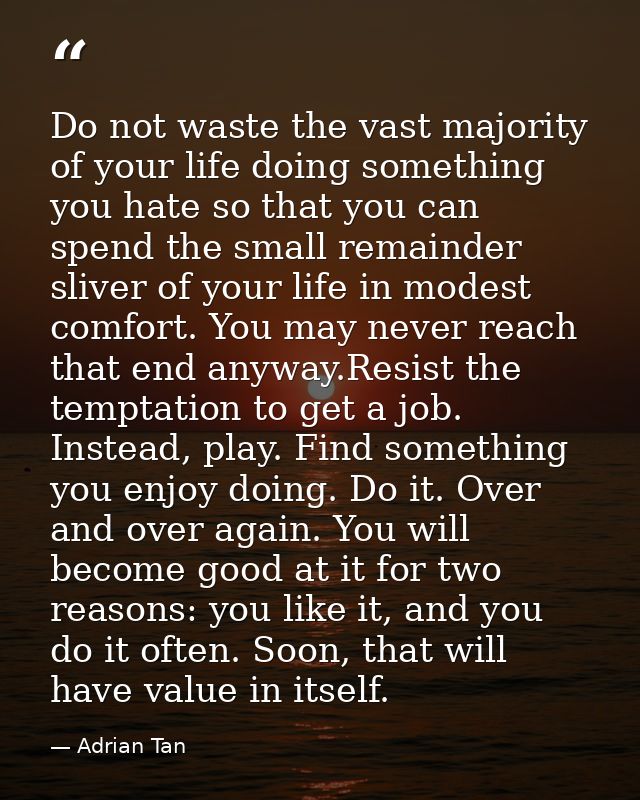 Do not waste the vast majority of your life doing something you hate so that you can spend the small remainder sliver of — Adrian Tan