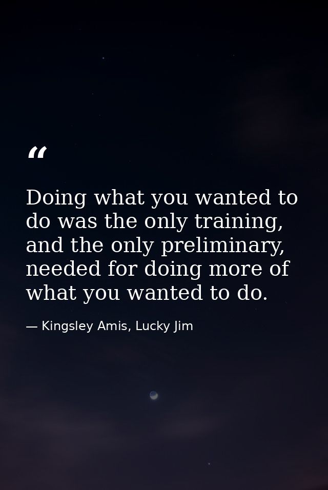 Doing what you wanted to do was the only training, and the only preliminary, needed for doing more of what you wanted to — Kingsley Amis, Lucky Jim