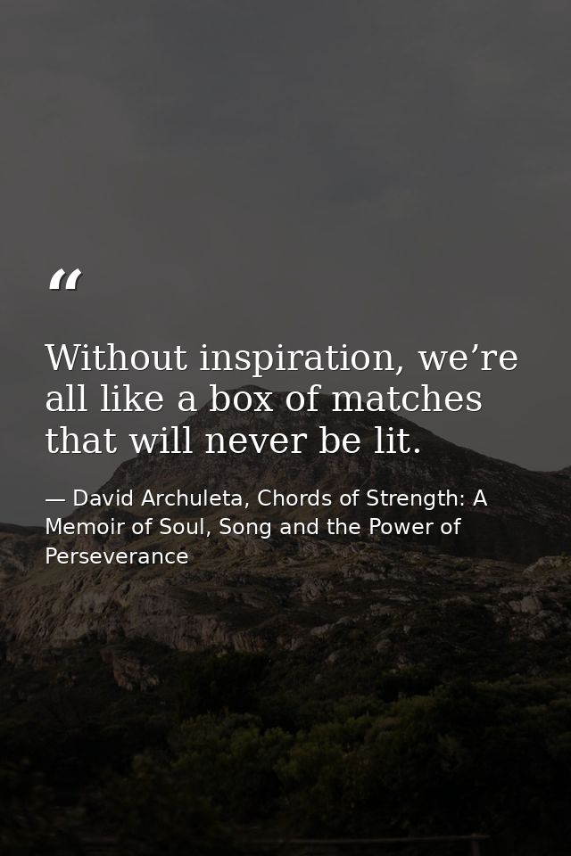Without inspiration, we’re all like a box of matches that will never be lit. — David Archuleta, Chords of Strength: A Memoir of Soul, Song and the Power of Perseverance