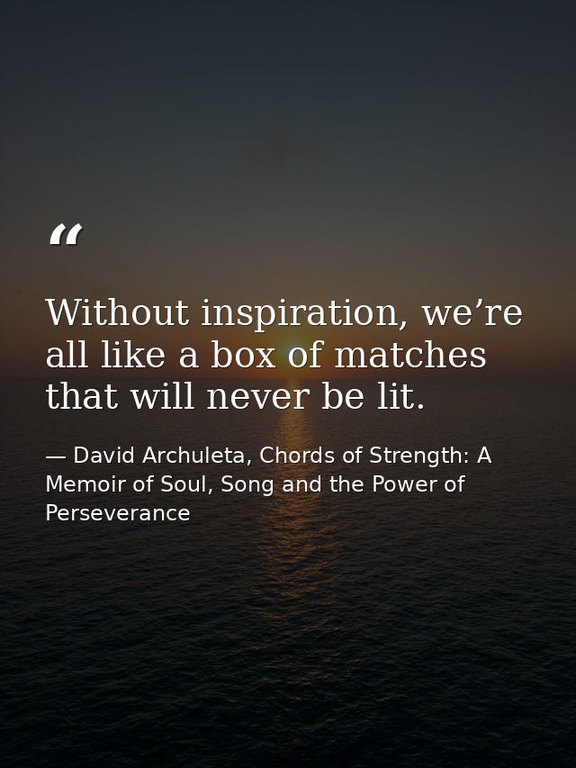 Without inspiration, we’re all like a box of matches that will never be lit. — David Archuleta, Chords of Strength: A Memoir of Soul, Song and the Power of Perseverance