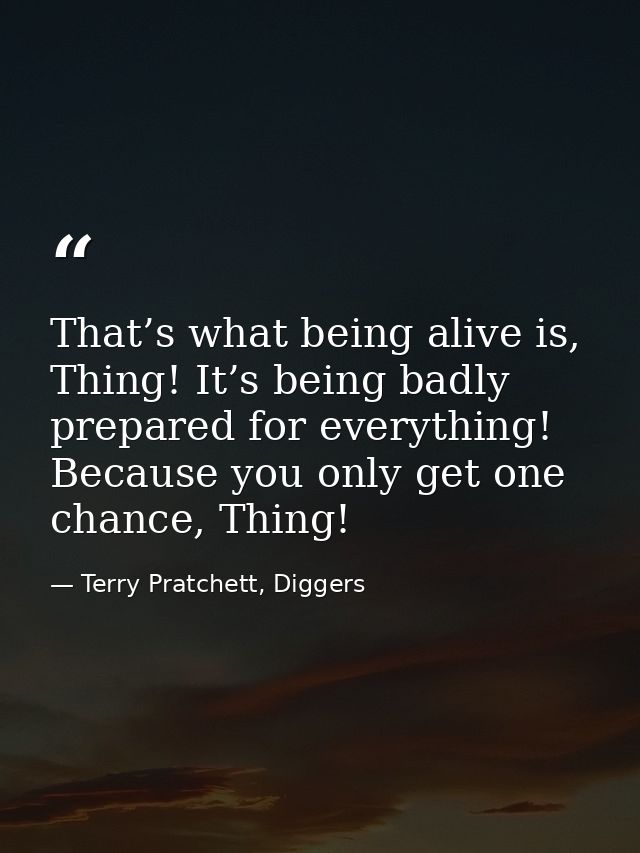 That’s what being alive is, Thing! It’s being badly prepared for everything! Because you only get one chance, Thing! — Terry Pratchett, Diggers