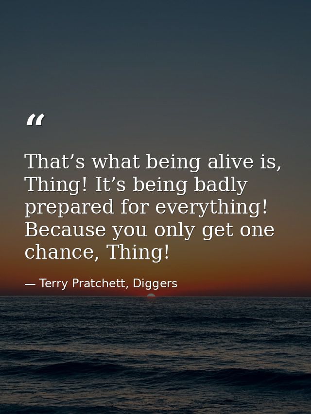 That’s what being alive is, Thing! It’s being badly prepared for everything! Because you only get one chance, Thing! — Terry Pratchett, Diggers