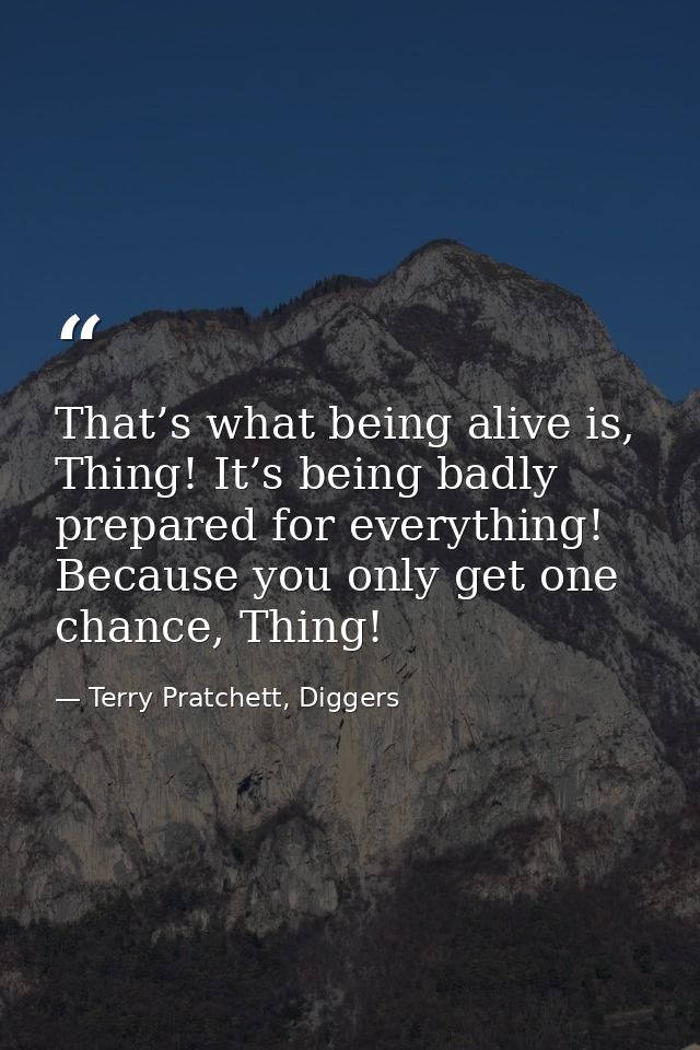 That’s what being alive is, Thing! It’s being badly prepared for everything! Because you only get one chance, Thing! — Terry Pratchett, Diggers