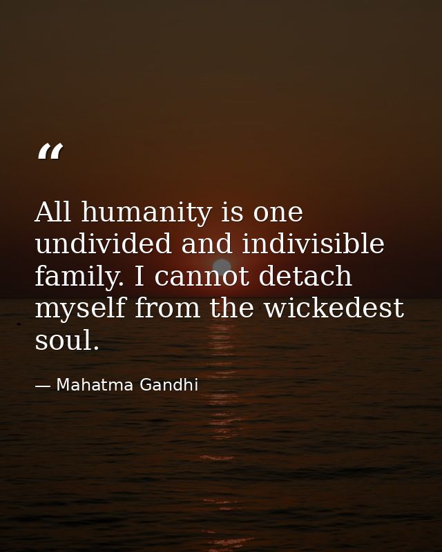 All humanity is one undivided and indivisible family. I cannot detach myself from the wickedest soul. — Mahatma Gandhi