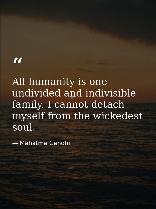 All humanity is one undivided and indivisible family. I cannot detach myself from the wickedest soul. — Mahatma Gandhi