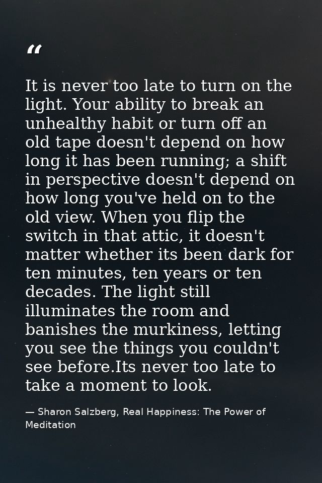 It is never too late to turn on the light. Your ability to break an unhealthy habit or turn off an old tape doesn't depe — Sharon Salzberg, Real Happiness: The Power of Meditation