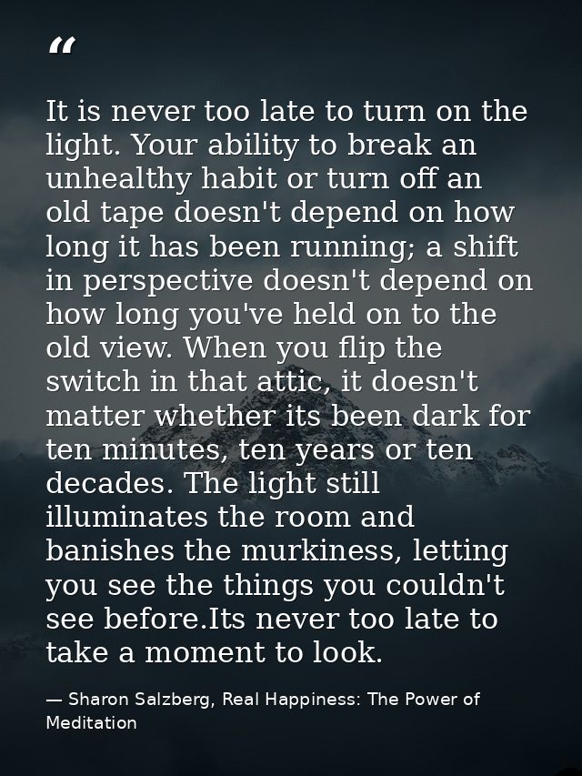 It is never too late to turn on the light. Your ability to break an unhealthy habit or turn off an old tape doesn't depe — Sharon Salzberg, Real Happiness: The Power of Meditation