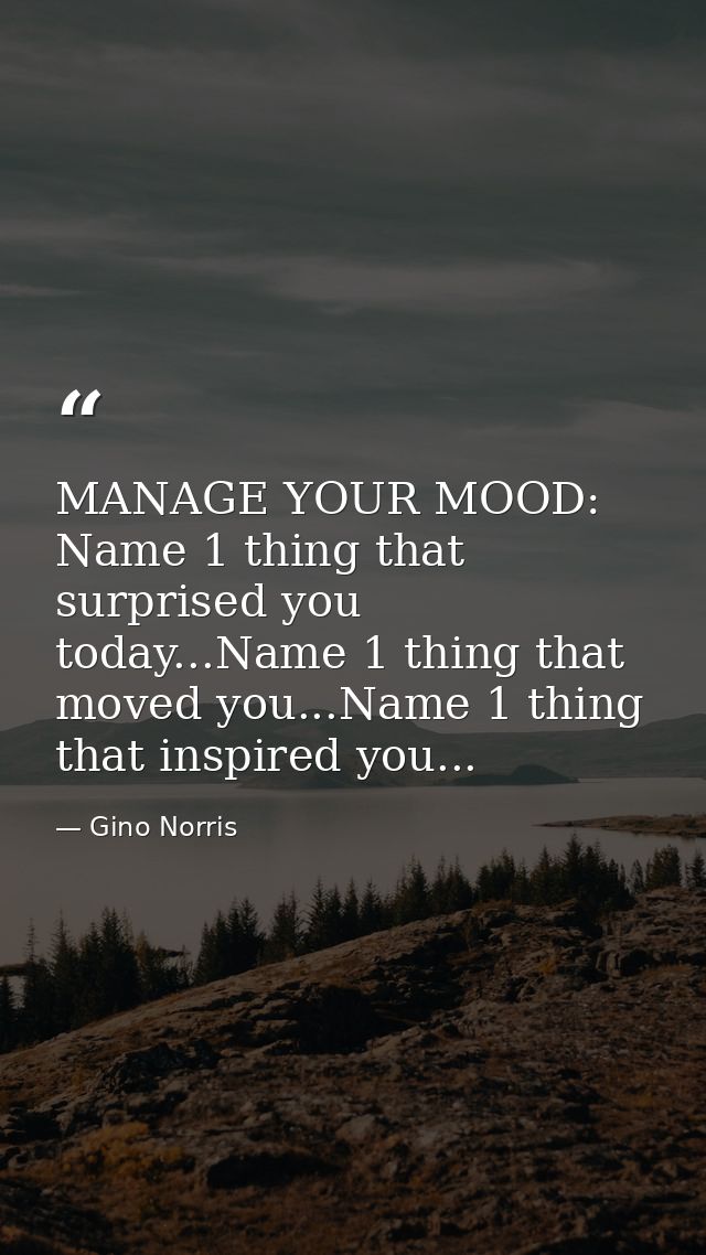 MANAGE YOUR MOOD: Name 1 thing that surprised you today...Name 1 thing that moved you...Name 1 thing that inspired you.. — Gino Norris